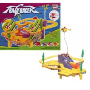 Track Racer Toy Game Car Racing Ramp Set with 4 Miniature Cars Rotating Helicopter Battery Operated Musical Kids Games